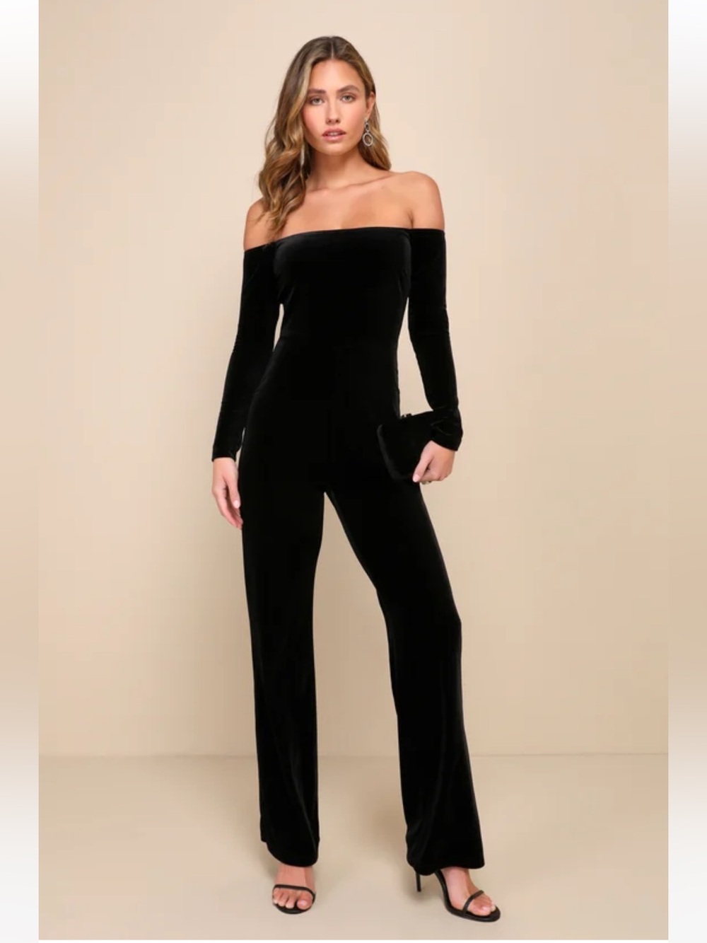 Lulu's Black Off-Shoulder Velvet Jumpsuit